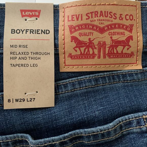 Levi's Mid Rise Boyfriend Denim Jean Blue Tapered Leg W29 L27 Soft Stretch - Picture 4 of 8
